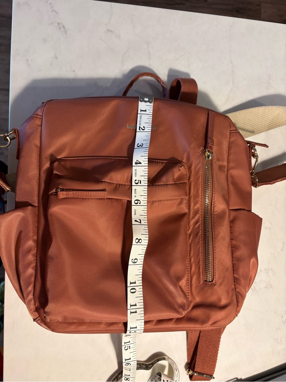 Haute Hippie Rust Nylon Crossbody Backpack with Tan Strap - Picture 14 of 16